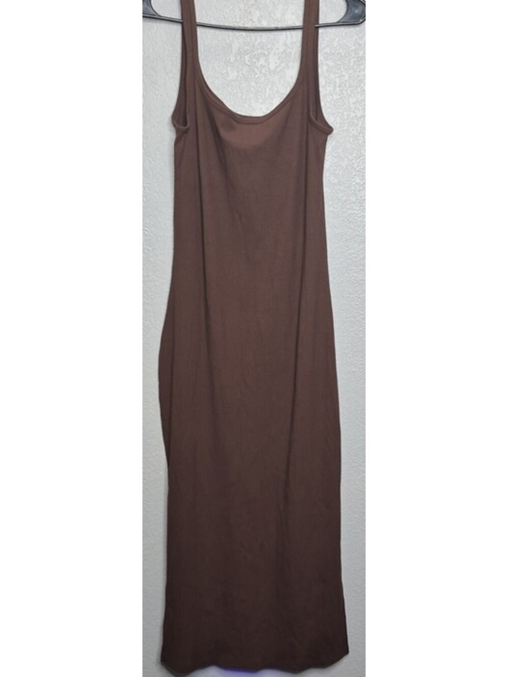 NWT PINK Victoria's Secret Brown Ribbed Maxi Tank Dress M Bodycon Side Slits